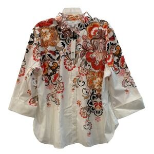 NWT Chico's Size 4 / 20 No Iron Stretch Warm Floral 3/4 Sleeve Shirt
